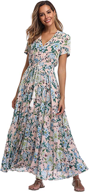 Ferrendo Summer Women's Floral Maxi Dress Button Up Split Flowy ...