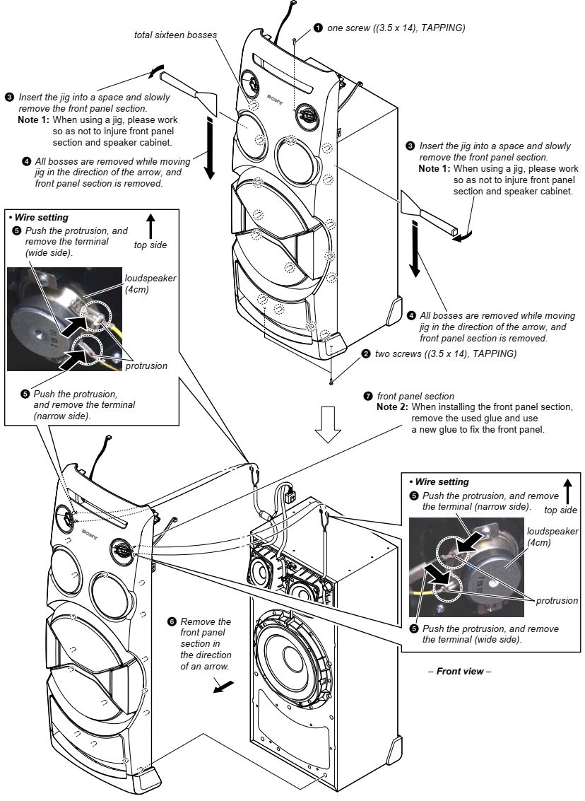 electrotricks HOME AUDIO SYSTEM Sony MHCV44D disassembly procedure
