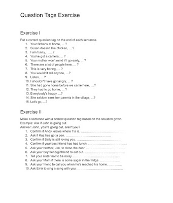 Question Tag Exercises