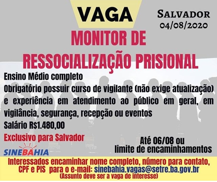 Mural de Oportunidades Grau Cajazeiras VAGA DE EMPREGO PARA MONITOR