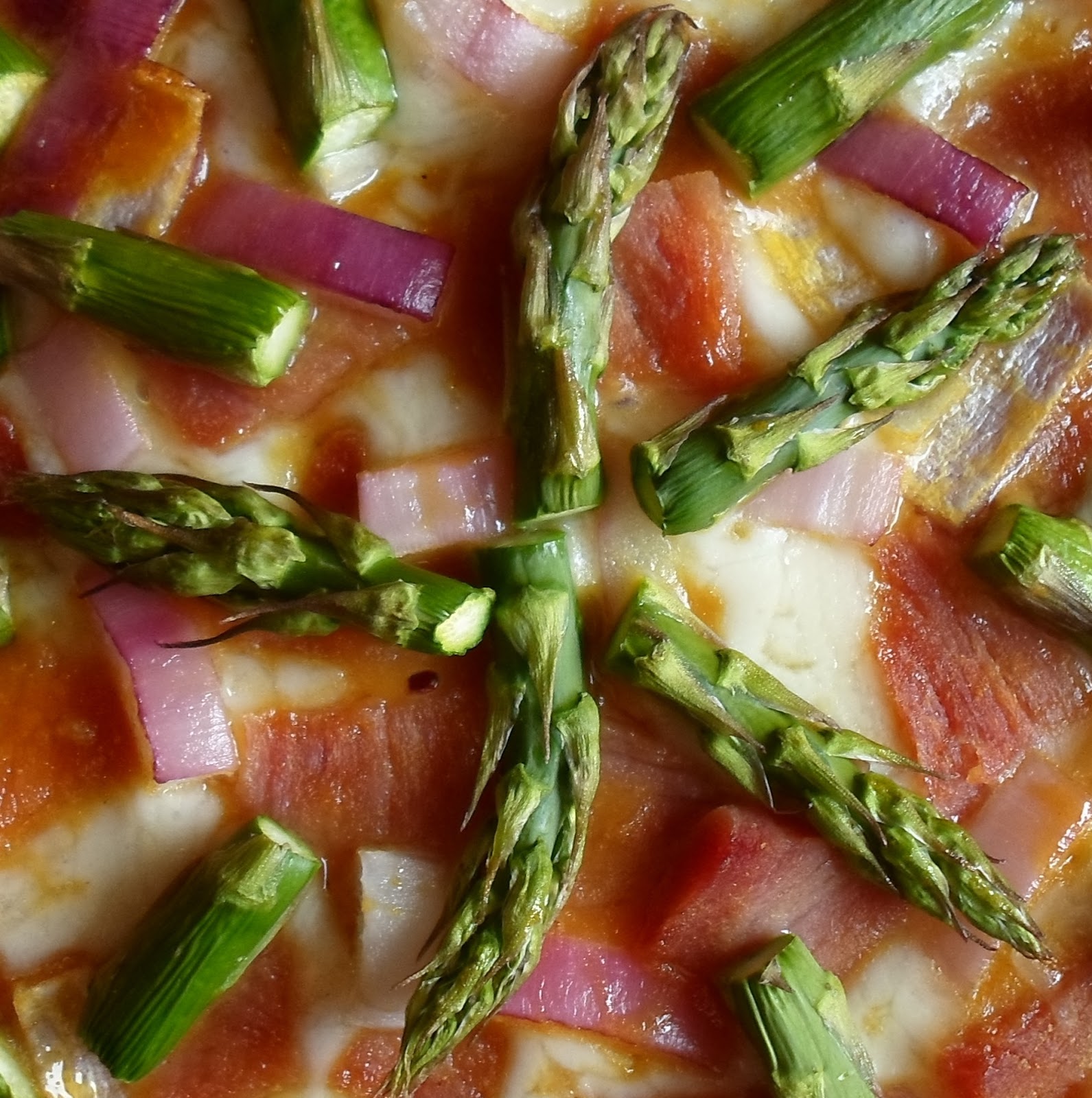 Happier Than A Pig In Mud Ham and Asparagus Pizza with Sweet Baby Ray