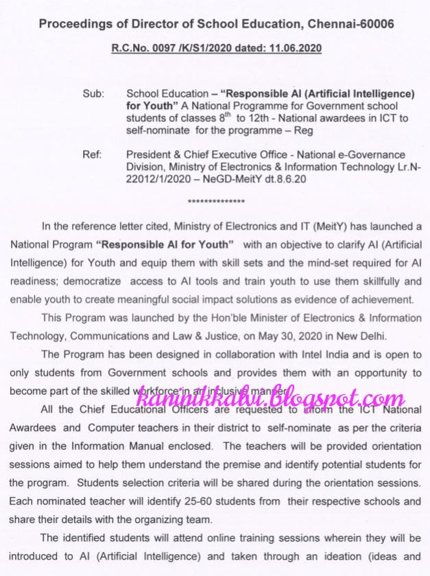 DSE Instructions for ICT Training for 6th to 12th Students. kaninikkalvi