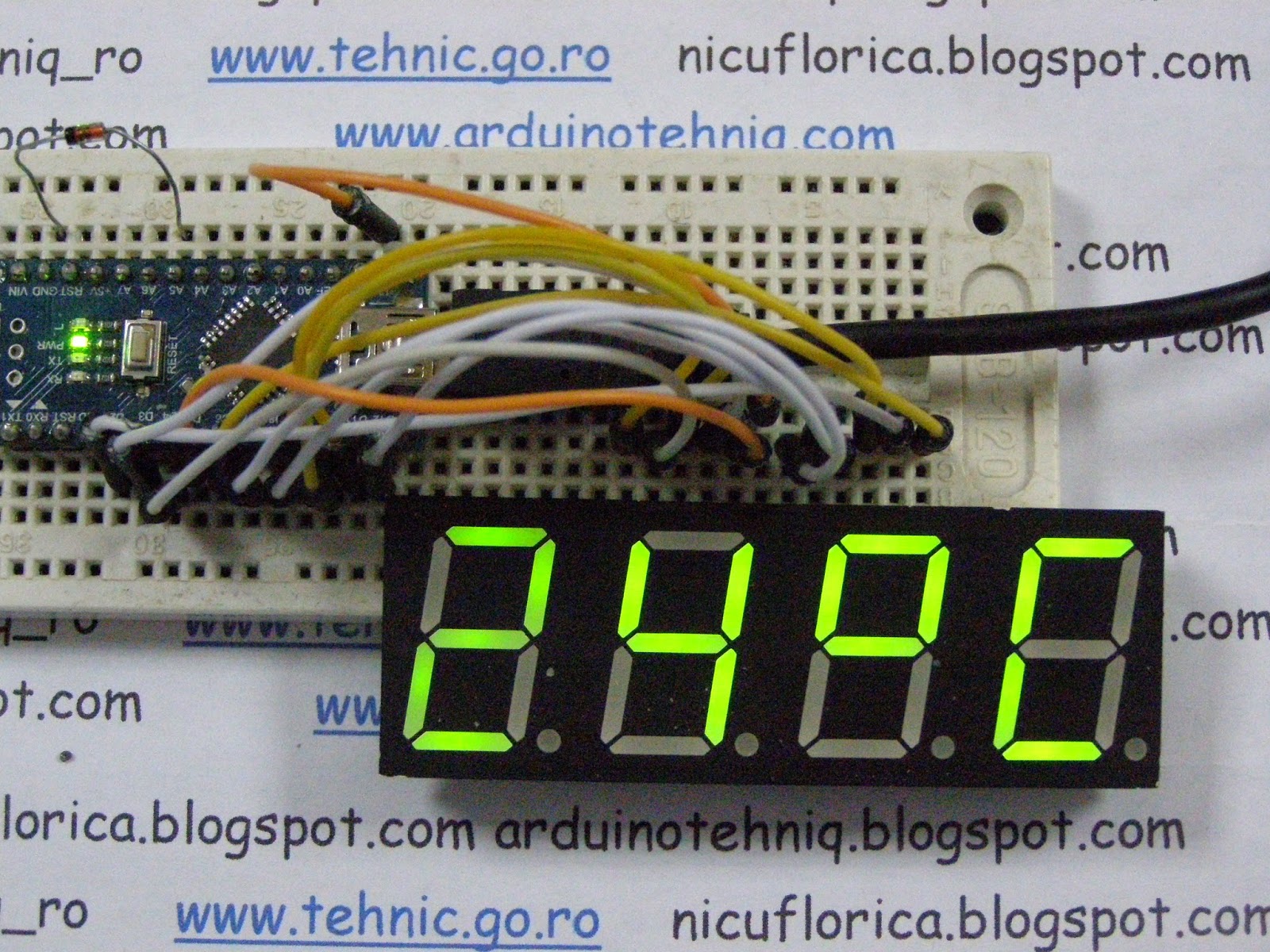 Arduino tehNiq 4digit 7segment led display thermometer using 1N4148