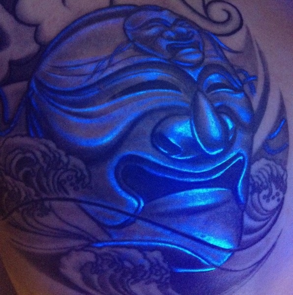 #16. A Hanoe mask, a Korea traditional mask. - 30 Glow-In-The-Dark Tattoos That’ll Make You Turn Out The Lights. #16. A Hanoe mask, a Korea traditional mask. - 30 Glow-In-The-Dark Tattoos That’ll Make You Turn Out The Lights.