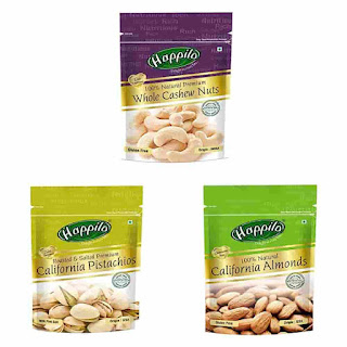 Happilo Natural Premium Whole Cashews, 200g & Premium Californian Roasted and Salted Pistachios, 200g &  Natural Premium Californian Almonds, 200g