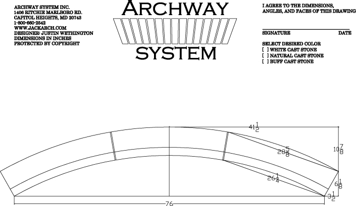 archway system simple geometry Triumphal Arch Diagram after 7 days the stone is 95% cured and ready to install here is a shop drawing of the radial arch with soffit