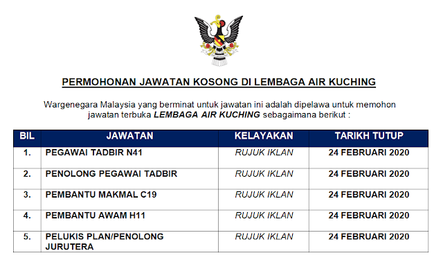 Air kuching lembaga Jawatan Kosong