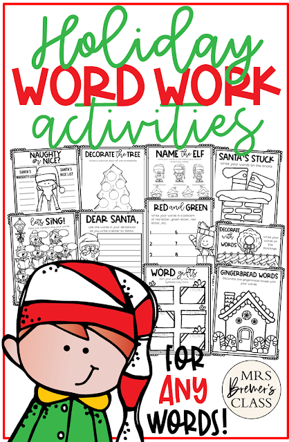 Christmas Holiday themed spelling practice word work activities for ANY words in Kindergarten First Grade Second Grade Third Grade