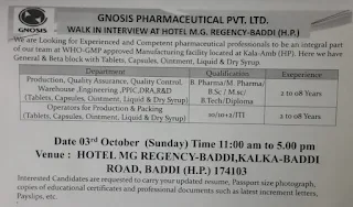 Gnosis Pharmaceutical Limited Recruitment For Production, Quality Control,  Quality Assurance, Warehouse, Engineering,  PPIC, DRA, R&D