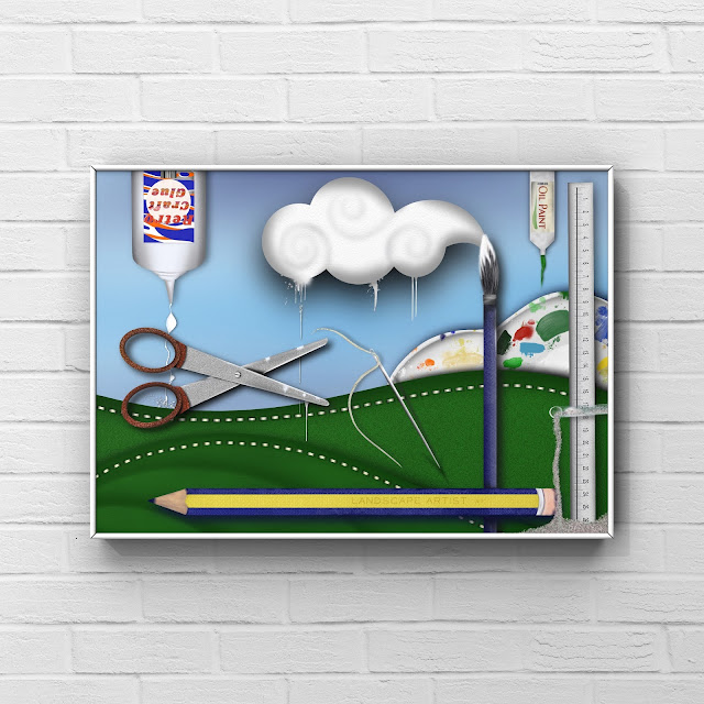 Art Supplies by Mark Taylor fabric artwork depicting art supplies