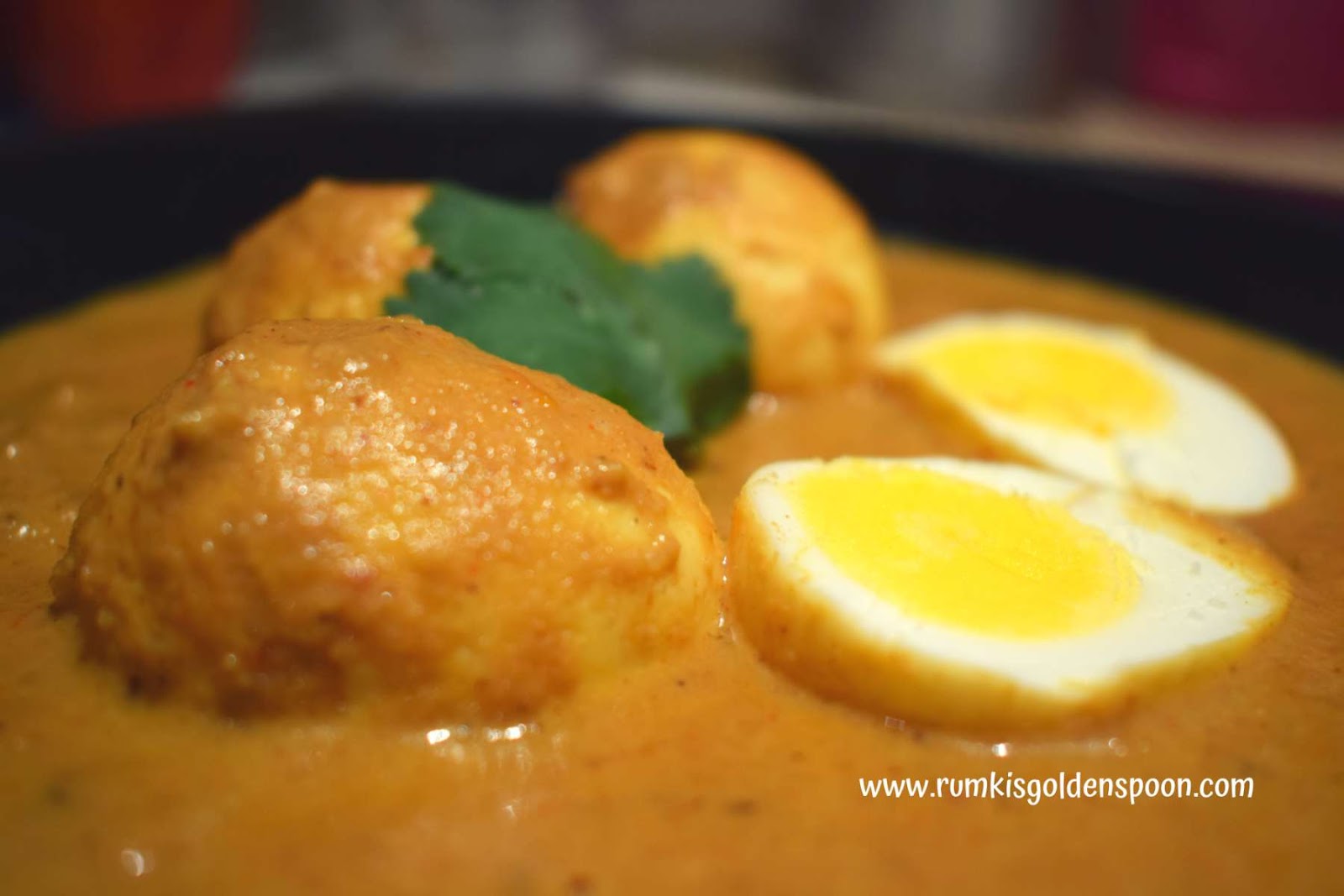 Indian Recipe. Non Vegetarian, Homestyle Egg Korma, Rumki's Golden Spoon, Sahi egg curry, Sahi anda/ande curry, ande/anda ka korma, dim er korma, ande ki sabzi/sabji, dim er torkari/torkaari/tarkari, recipe with egg/eggs, recipe with boiled egg, recipe with sheddo dim/dim, recipe with anda/ande, kurma