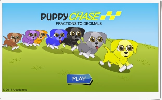 http://juegoseducativosonlinegratis.blogspot.com/2015/01/puppy-chase-fracciones-y-decimales.html