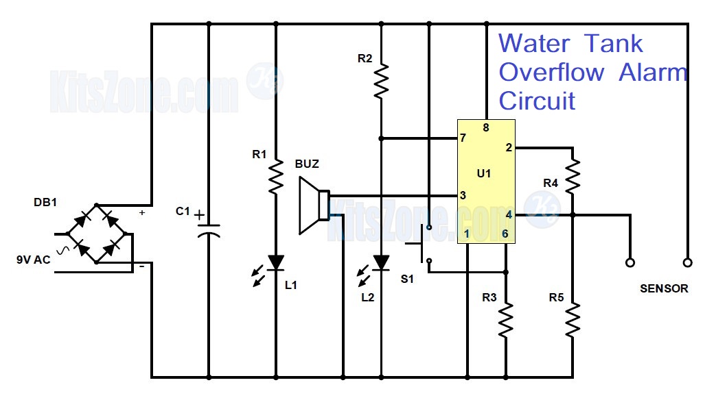 Water Tank Overflow Alarm With Momentary Switch To Turn Off The Alarm