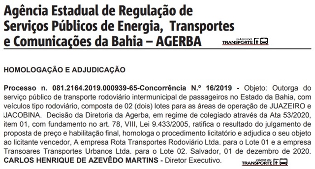 Governo da Bahia homologa Rota e Transoares nas linhas rodoviárias que eram da São Luiz/Falcão Real