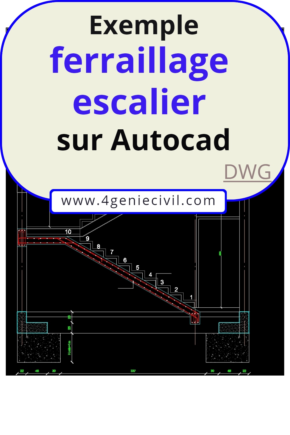 ferraillage escalier dwg, ferraillage poutre dwg, ferraillage poteau dwg, ferraillage fondation dwg