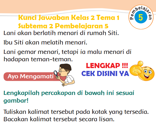 Materi dan tugas kelas 2 sd tema 2 subtema 1 pembelajaran 5