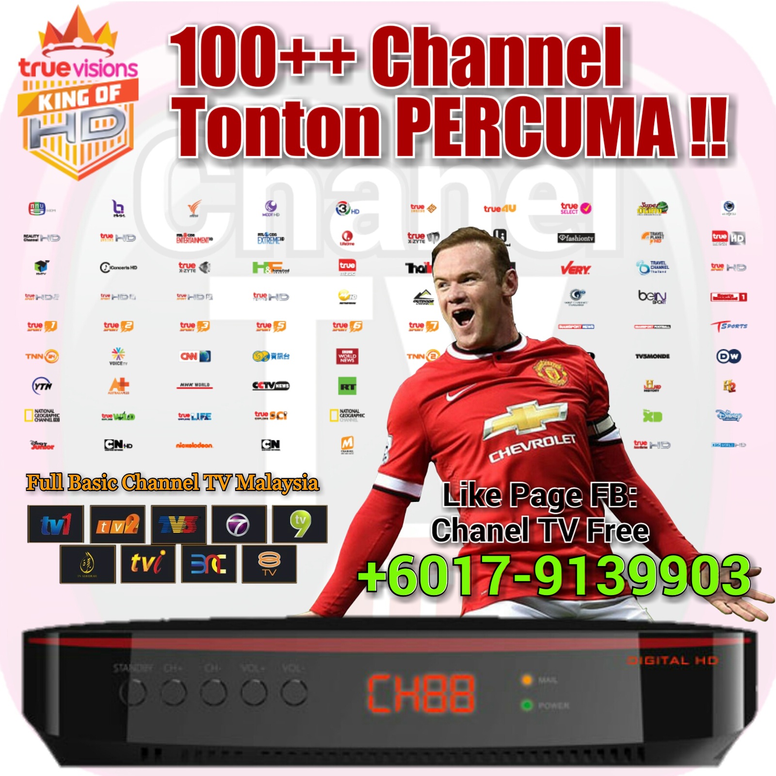 Channel TV Free Januari 2017 Dan boleh dapat siaran digital TV Full Basic Channel Malaysia ialah TV1 TV2 TV3 NTV7 8TV TV9 AL HIJRAH TVi dan BNC
