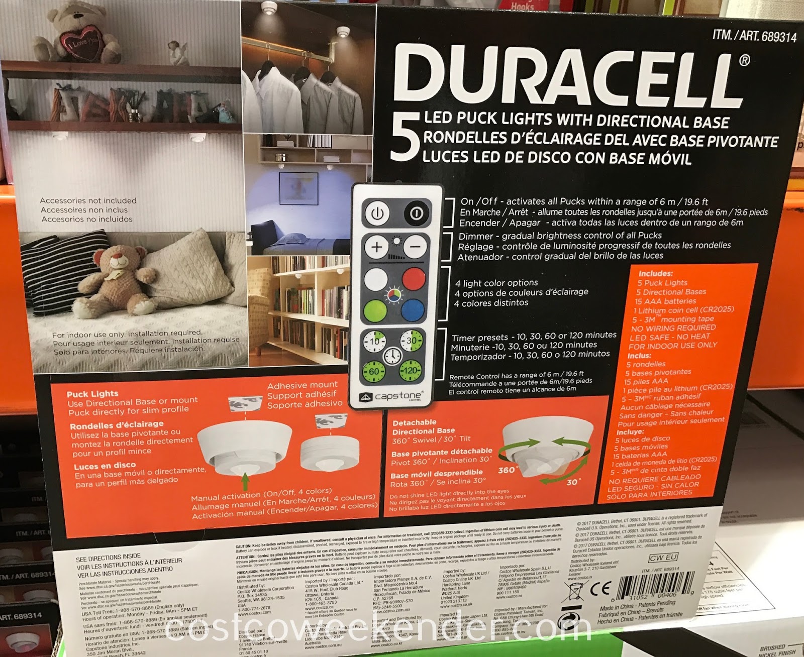 Duracell LED Puck Lights with Directional Base (5 pack) Costco Weekender