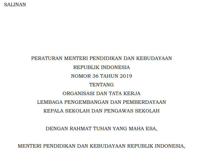 Permendikbud Nomor 36 Tahun 2019 Peraturan Menteri Pendidikan Dan Kebudayaan