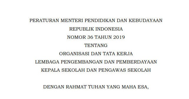 Permendikbud Nomor 36 Tahun 2019 Peraturan Menteri Pendidikan Dan Kebudayaan
