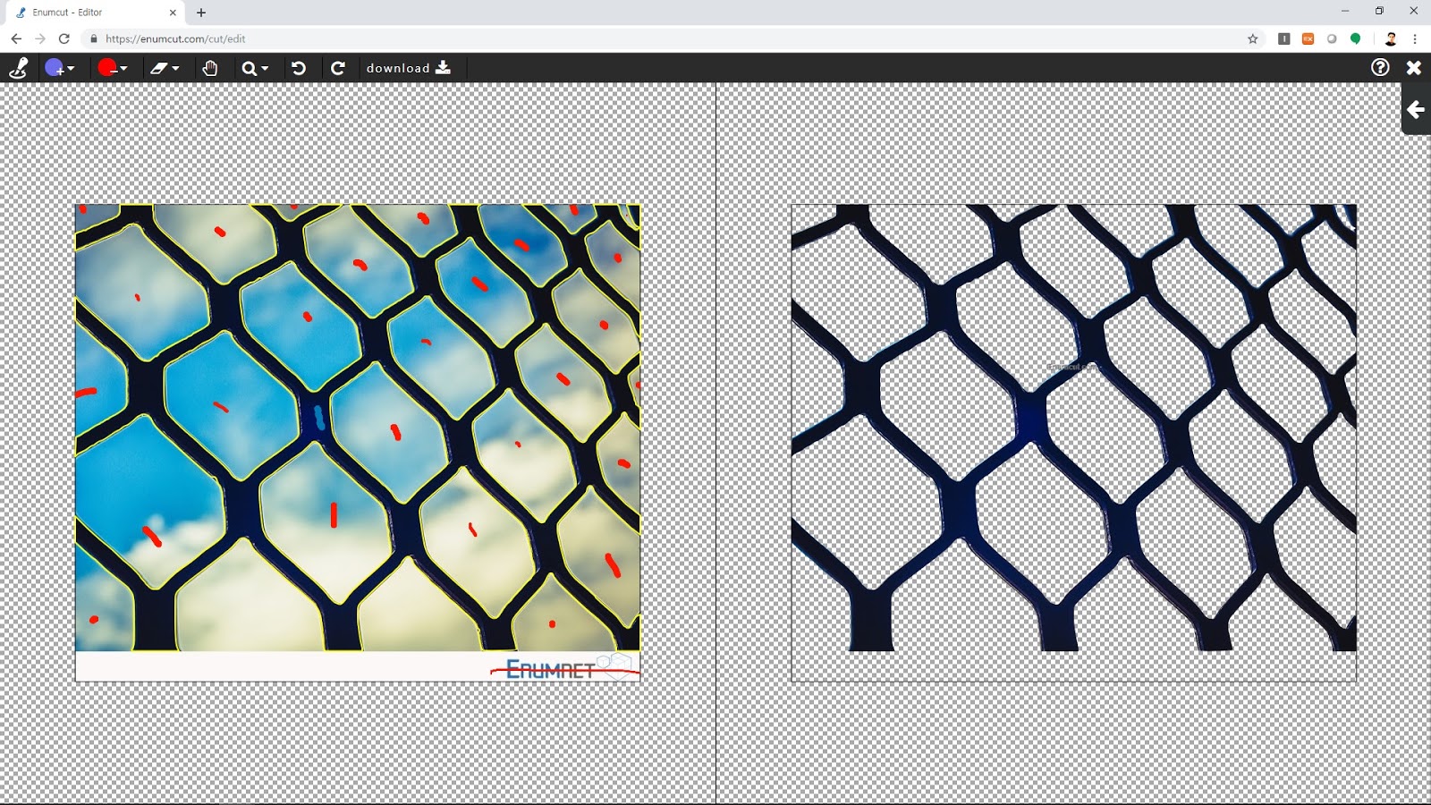 [ Enumcut ] Mesh & Cosmos Remove Background From Image (Example