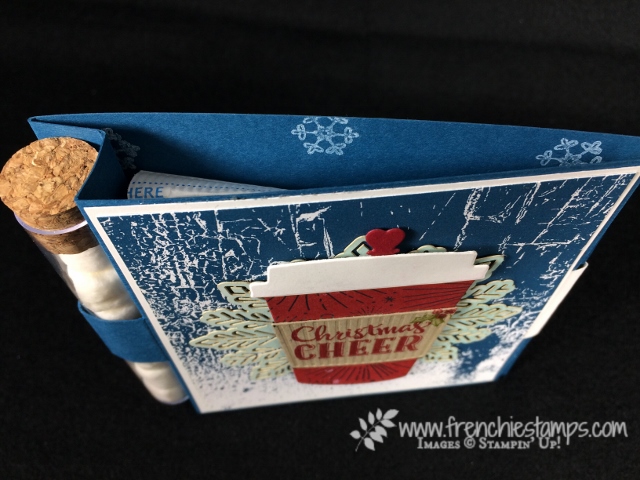 Merry Cafe, Every Good Wish, Hot Chocolate Card, Card Closure, Stampin'Up!, Coffee Cups Framelits, Frenchiestamps, Foil Snowflake, Treat Tube,