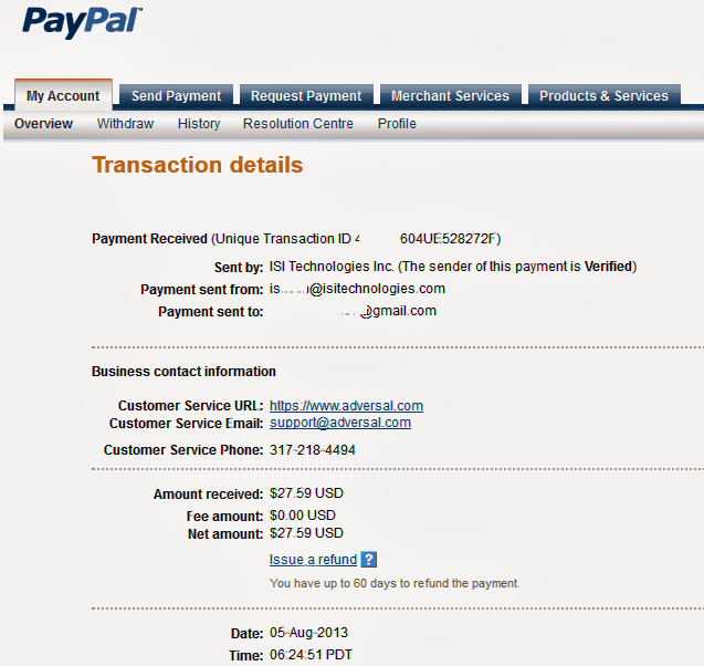 adversal payment proof