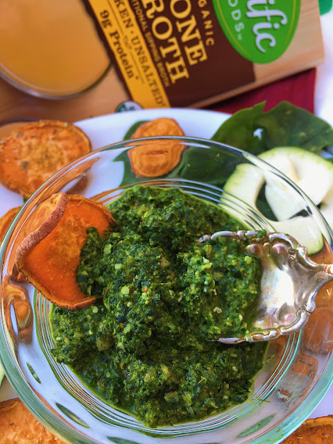 Nut-Free Bone Broth Pesto with Sweet Potato Rounds (Gluten Free, Paleo)