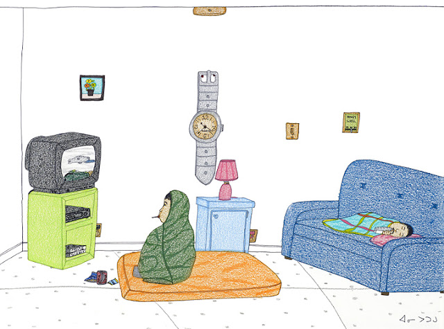 Annie Pootoogook, “Watching Hunting Shows” © Annie Pootoogook