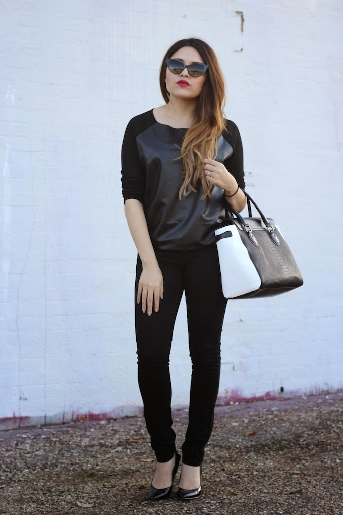 Selena Gomez Inspired (Black Leather Top, Black & white bag) | Ashley ...