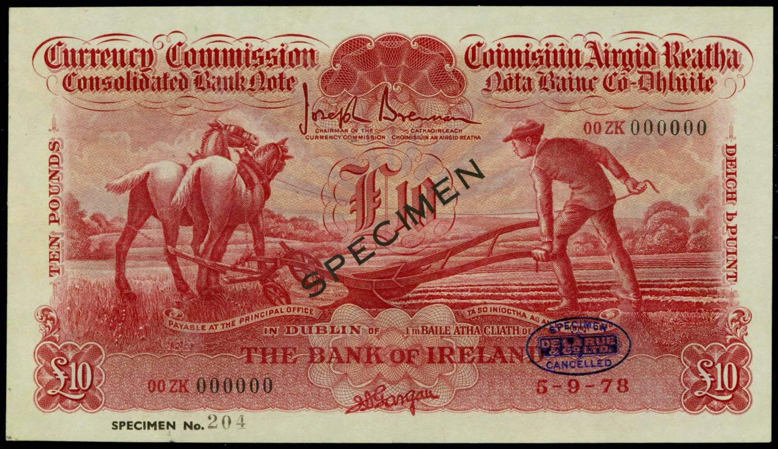 10 Pounds Ireland banknotes Ploughman notes
