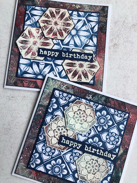 Birthday cards with PaperArtsy Chalk paints and Tracy Scott TS059 stamp set. Pattern Play