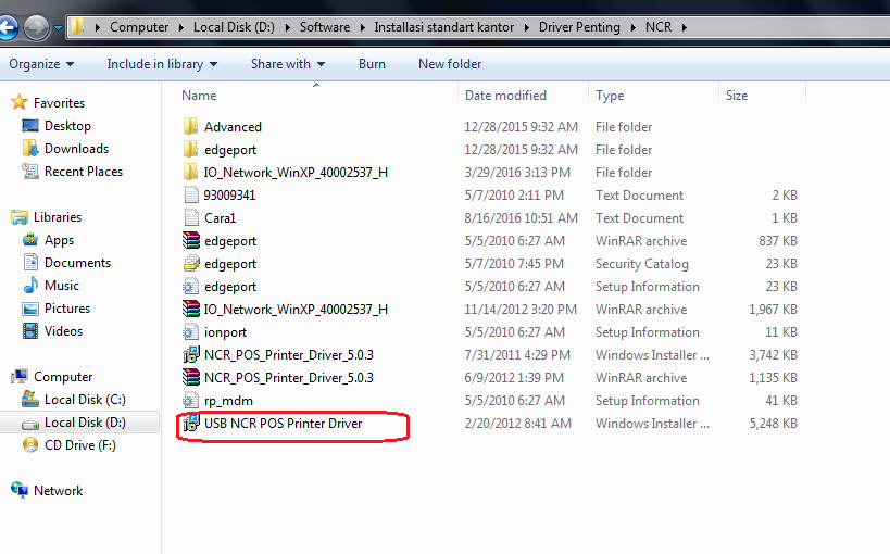 Instalasi Printer NCR di Windows 7 Information