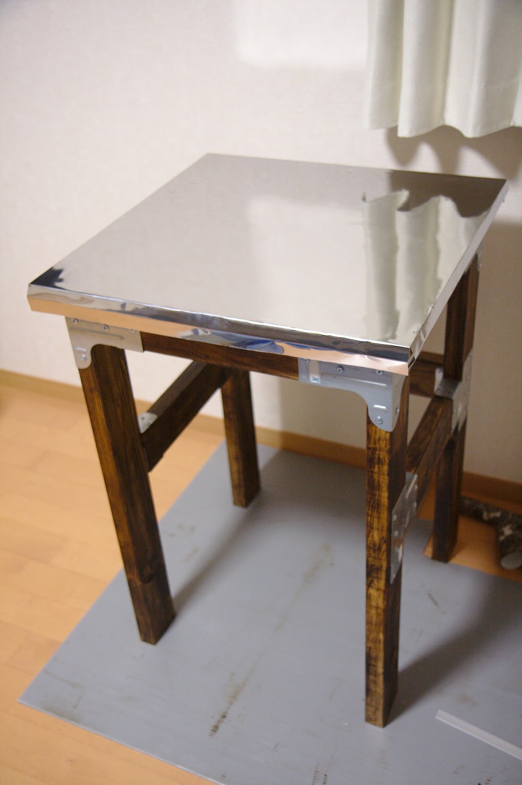 キッチン作業台DIY (4) ー 天板ステンレスシート貼り編