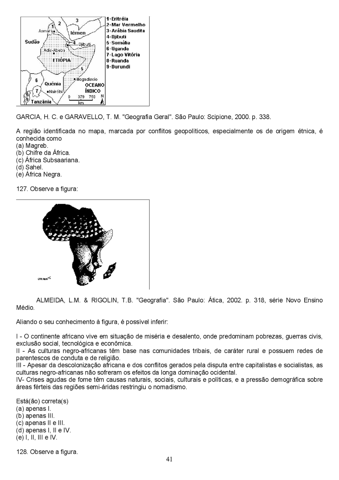 GEOGRAFIA 8° ANO EXERCÍCIOS SOBRE A ÁFRICA COM GABARITO ATIVIDADES PARA IMPRIMIR IV ATIVIDADES