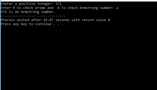 C Program to Check Prime or Armstrong Number Using Function