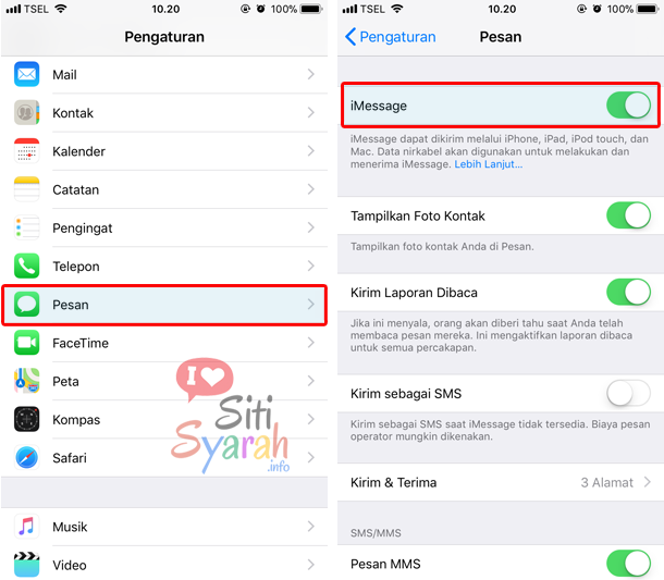 cara mengaktifkan iMessage di iPhone