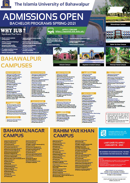 Admission Procedure &  Eligibility  Criteria For Bachelor & Master For The Islamia University of Bahawalpur Spring-2021 Admission (ISLAMIA UNIERSITY BAHAWALPUR IUB ADMISSION 2021 LAST DATE TO APPLY ONLINE) Admission Procedure &  Eligibility  Criteria For Bachelor & Master For The Islamia University of Bahawalpur Spring-2021 Admission (ISLAMIA UNIERSITY BAHAWALPUR IUB ADMISSION 2021 LAST DATE TO APPLY ONLINE)