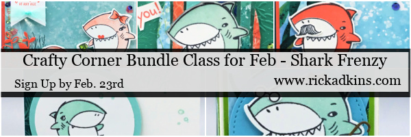 Jump in the big crafting waters with this month's online Crafty Corner Bundle class featuring the Shark Frenzy Bundle from Stampin' Up!  Click here