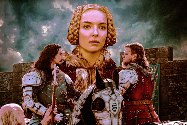 Marguerite de Carrouges (Jodie Comer), Jacques Le Gris (Adam Driver) and Sir Jean de Carrouges (Matt Damon) are caught up in a medieval love triangle that would lead to the final government-sanctioned duel in France in THE LAST DUEL.