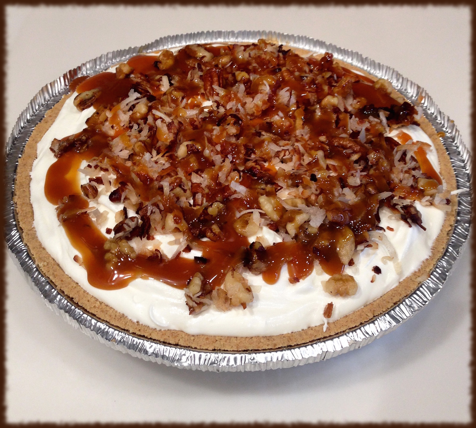 Toasted Coconut Pecan Walnut Caramel Cream Pie
