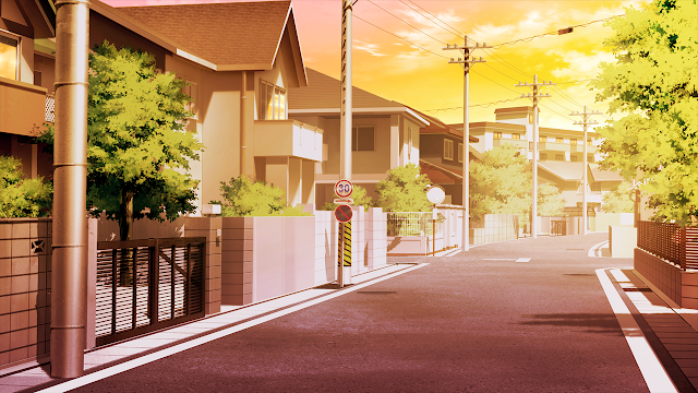 Anime Landscape: Nice & quiet street at sunset