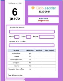 Examen diagnóstico Sexto grado 2020-2021
