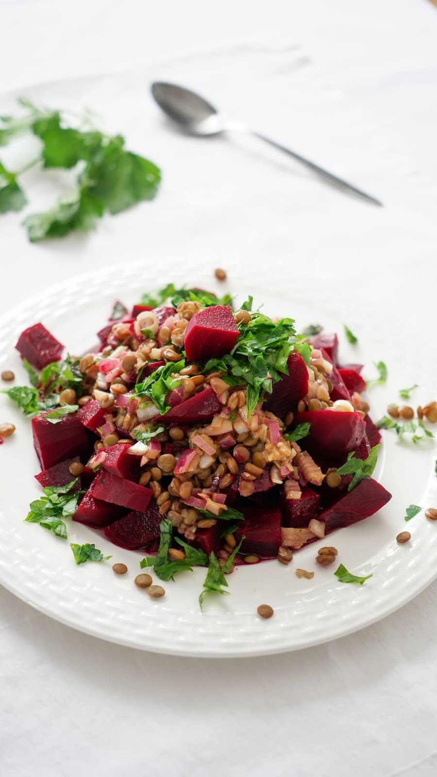 Beets and lentils salad with Dijonmaple dressing