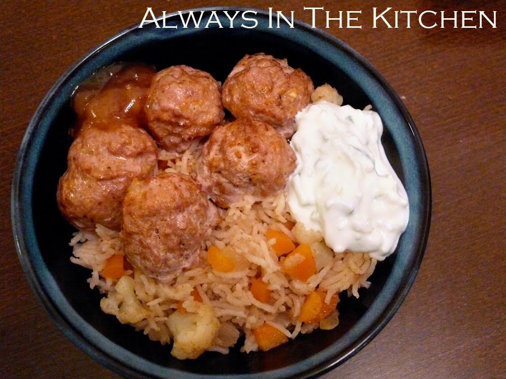 Dawna in the Kitchen Tandoori Turkey Meatball Rice Bowl