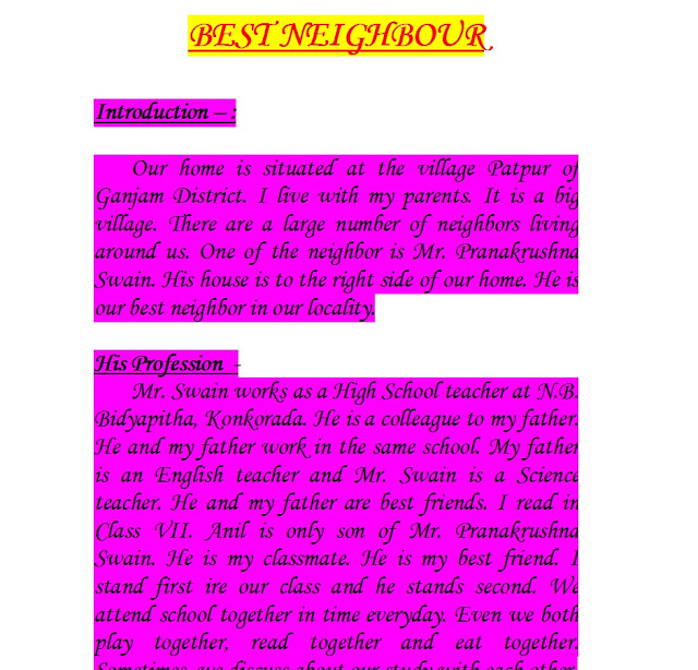 Essay on my neighbour for class 6 picture