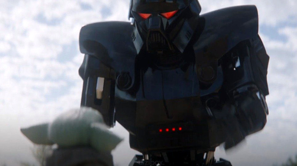 A Dark Trooper is about to apprehend Grogu in THE MANDALORIAN - Chapter 14: The Tragedy. A Dark Trooper is about to apprehend Grogu in THE MANDALORIAN - Chapter 14: The Tragedy.