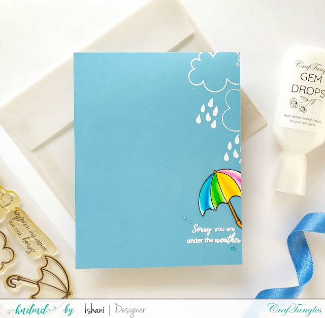 Rule of thirds card, CAS cards, clean and simple cards made easy, Craftangles Rain or shine, Umbrella card, Quillish