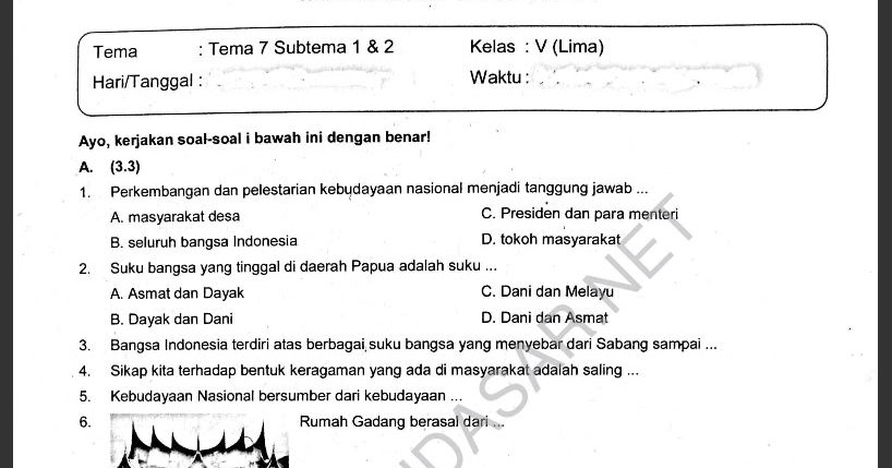 Soal Pts Kelas 5 Tema 7 Subtema 1 Dan 2 Sekolahdasar Net