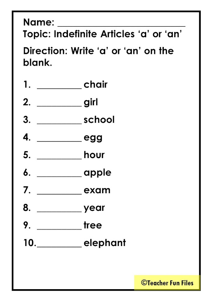 A and An Worksheet